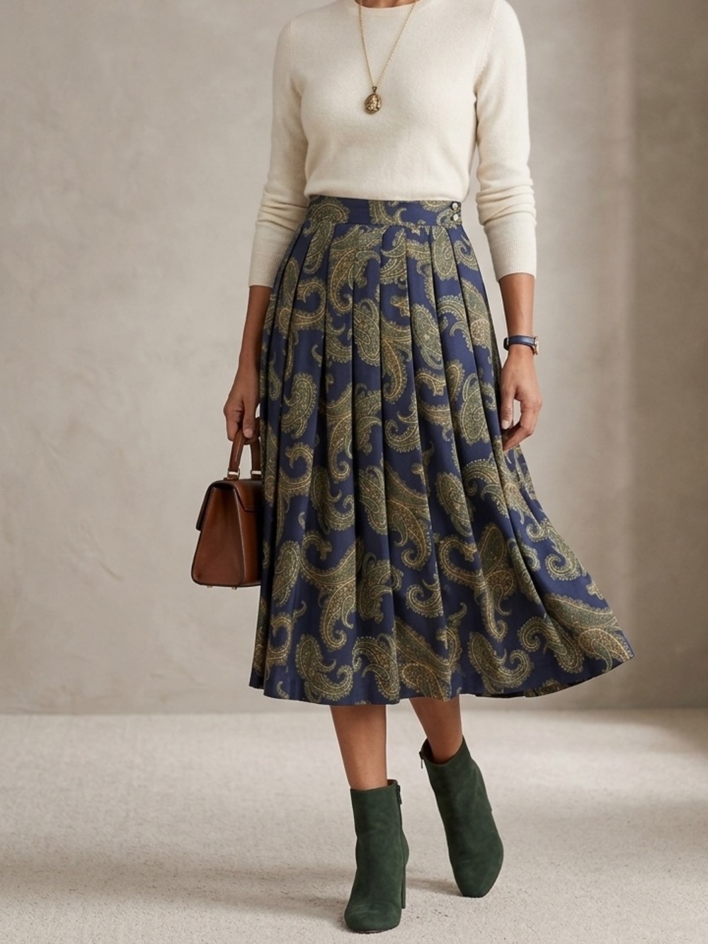 Herman Geist Skirt Sz 8 Vintage Pleated Paisley Maxi Gorgeous